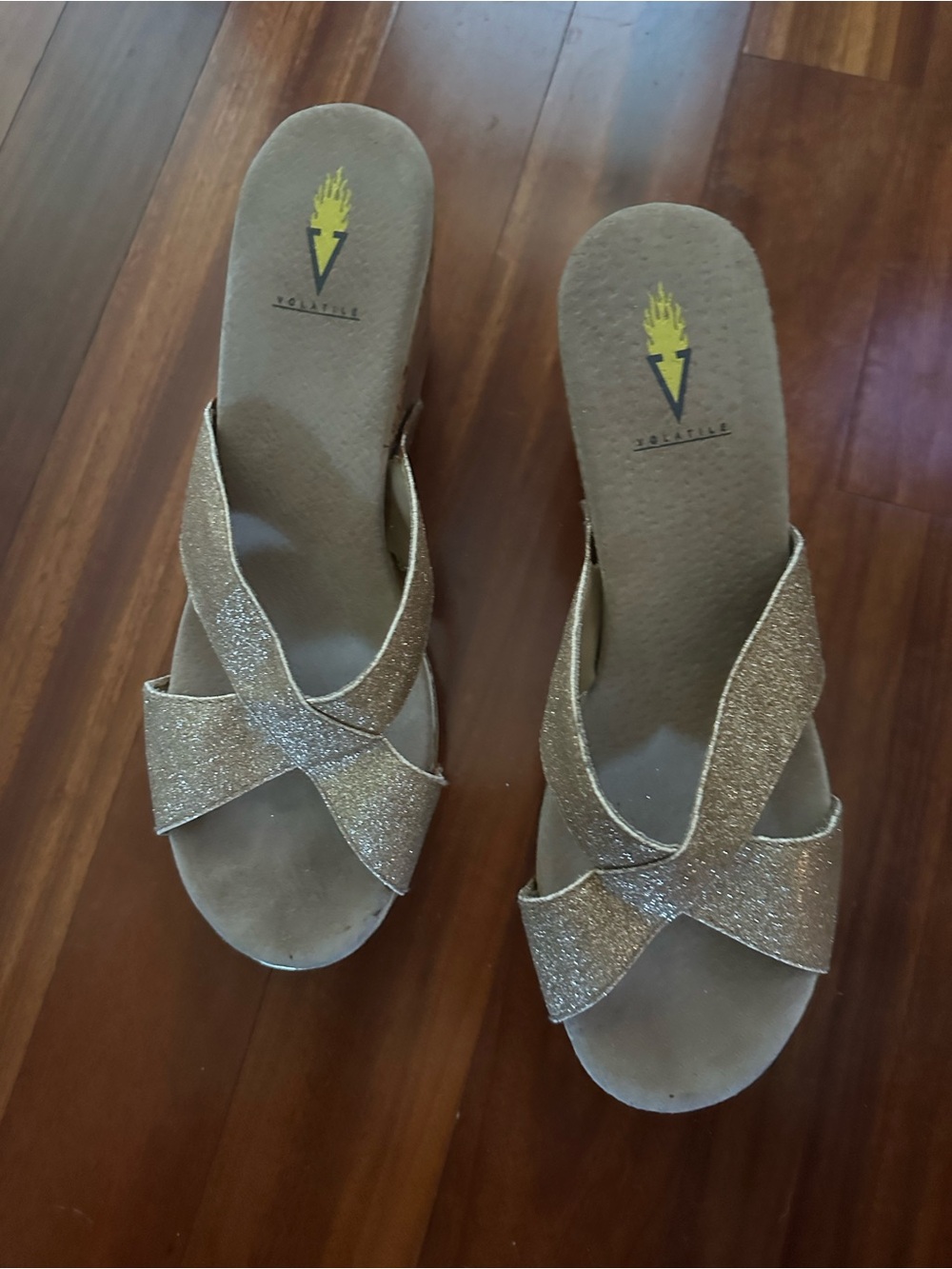 Volatile Gold Glitter Crisscross Slide Sandals